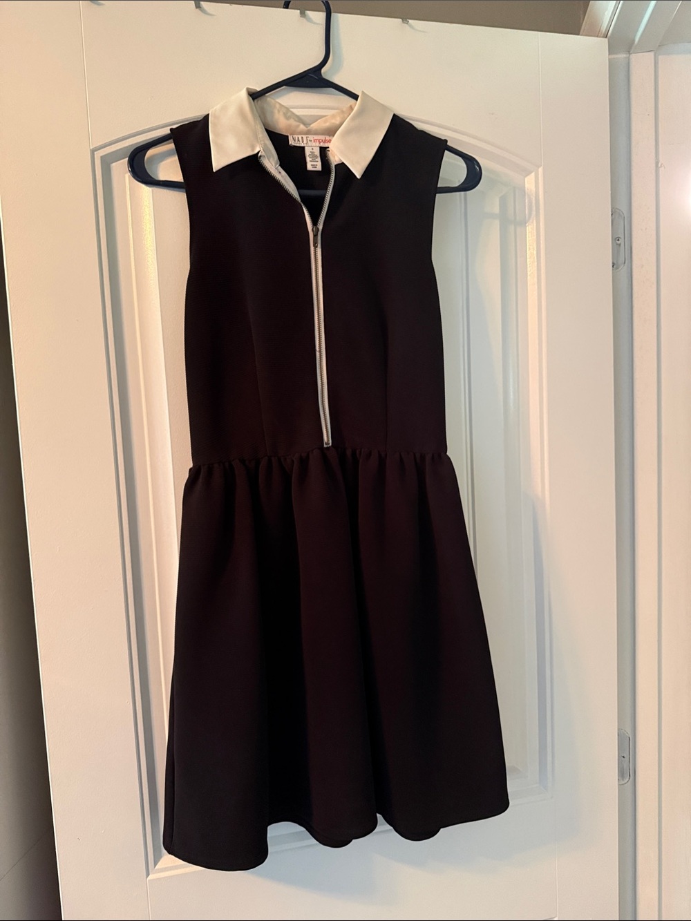 Pulse Black Dress with White Collar and Front Zip